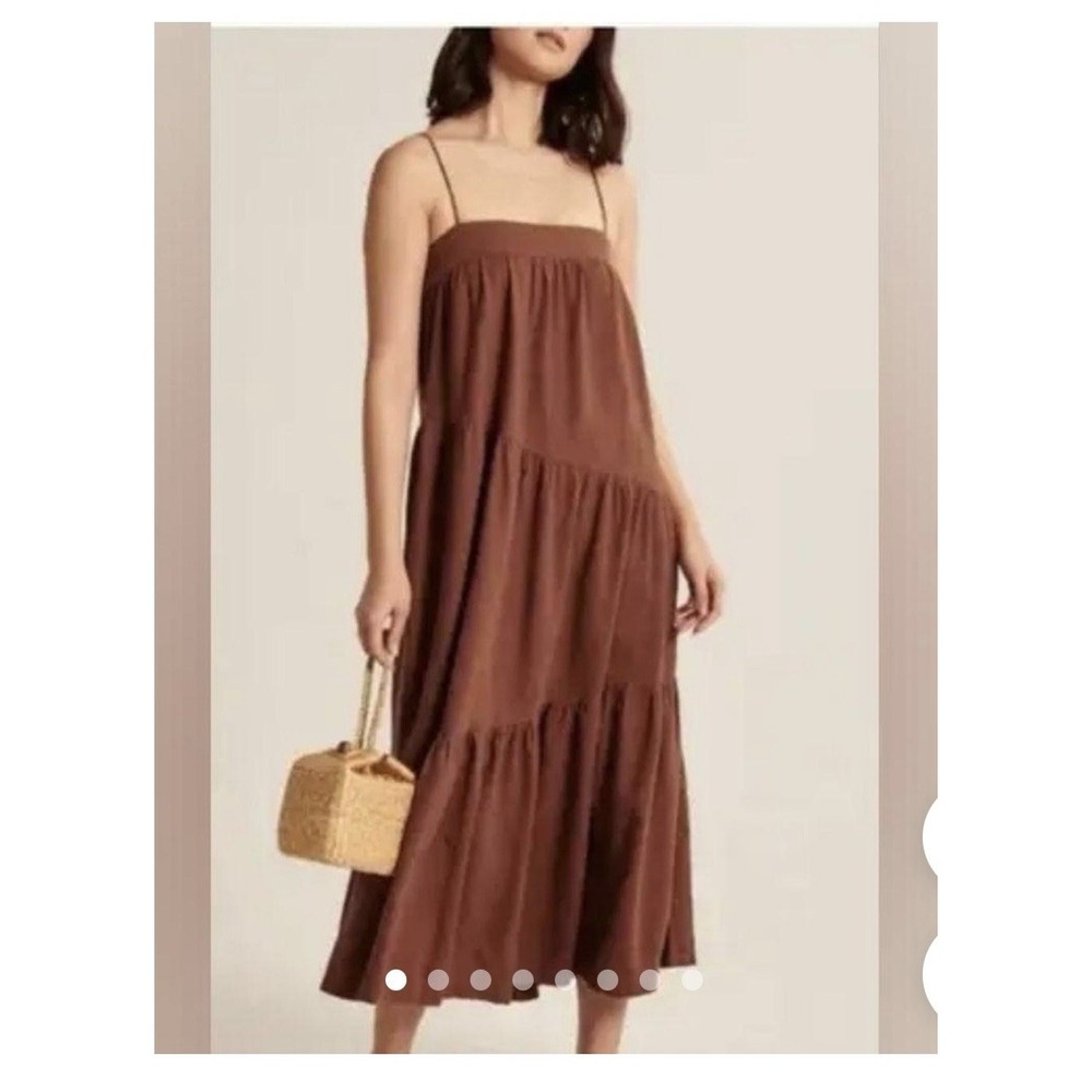 Abercrombie & Fitch Women's Brown Midi-dress Sleeveless Sz M Petite Linen